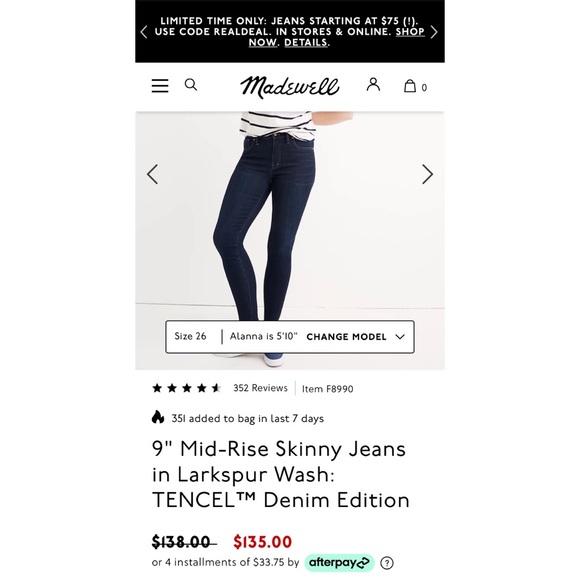 Women’s Madewell 9" High-Rise Skinny Jeans in Larkspur Wash - Sz. 27 Regular - Picture 5 of 5